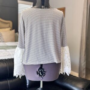 MangoStriped shirt, lace bell sleeve , monochrome knit, statement sleeve top S